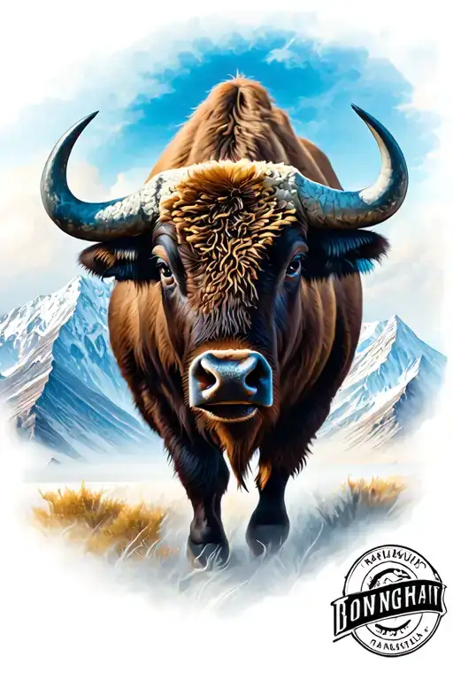 buffalo in front of mountain tattoo design idea