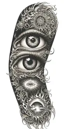 eye and fire,sun. electricity, florida psycedelic tattoo design idea