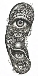 eye and fire,sun. electricity, florida psycedelic tattoo design idea