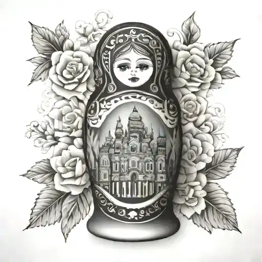 Russian nesting doll with st basil's cathedral tattoo design idea