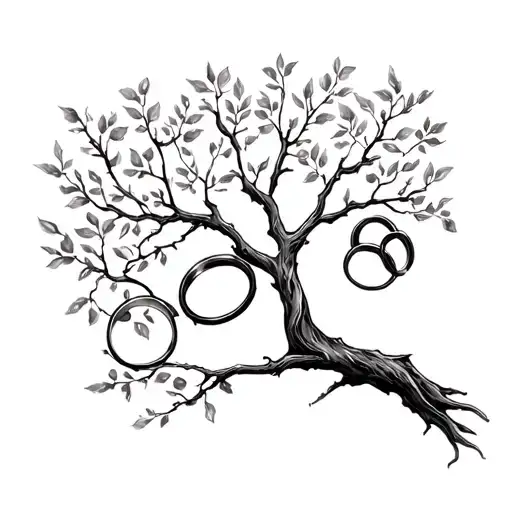 wedding ring tattoo into a family tree branch 3 kids tattoo design idea