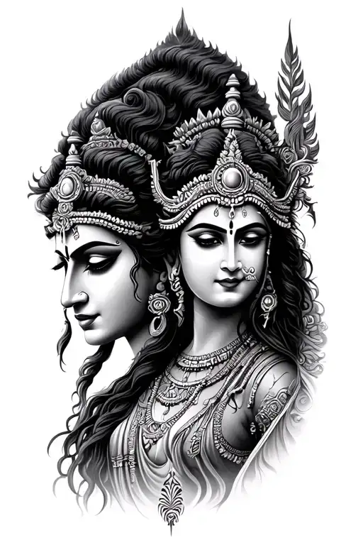 Mythology shiva and kali tattoo design idea