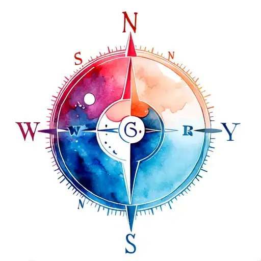 compass mixed with a yin yang and the SRD letters tattoo design idea