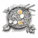 Chinese noodles with egg and tomatoes  tattoo design idea