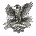 a falcon with its wings spread wide with a number plate saying W088LE on its chest tattoo design idea