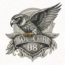 a falcon with its wings spread wide with a number plate saying W088LE on its chest tattoo design idea