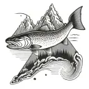 mountain with rainbow trout tattoo design idea