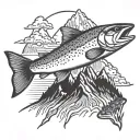 mountain with rainbow trout tattoo design idea