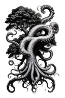 tentacles with suction cup surrounding a tree to protect it tattoo design idea