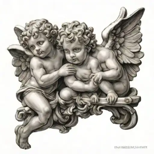 two cherubs raphael pectoral front delt tattoo design idea