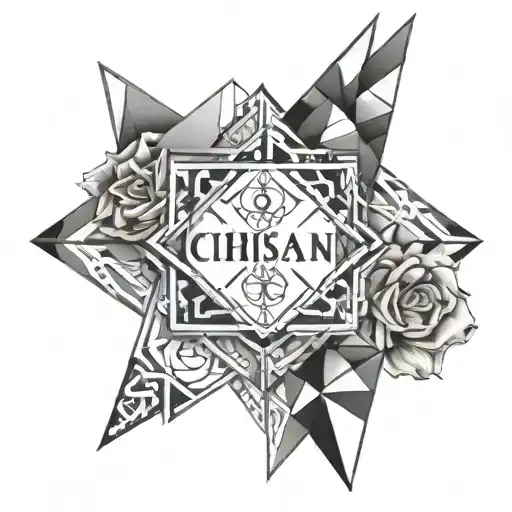 A geometric design of the names Shawn, Calli, Tristan, and Chase tattoo design idea