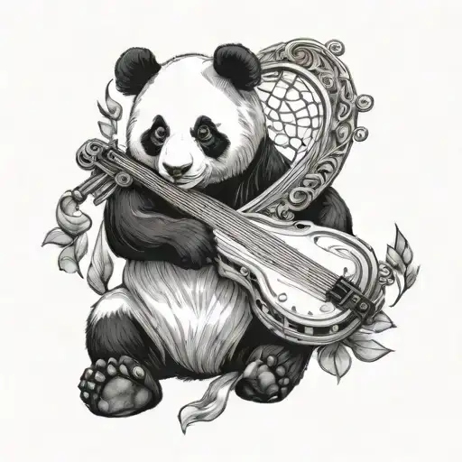 panda and irish harp tattoo design idea