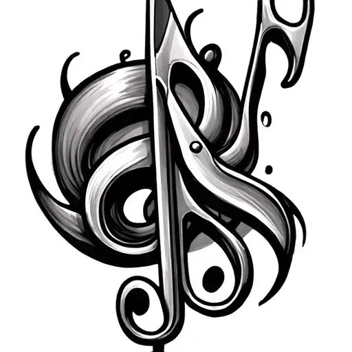 Scissors and a musical note combined tattoo design idea