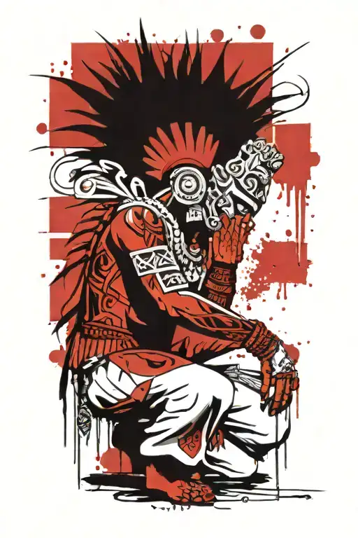 profile of mayan god itzamná kneeling  praying tattoo design idea
