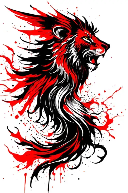 lion head and phoenix in flames tattoo design idea