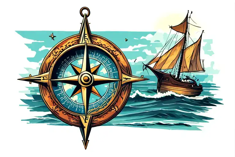 compass with adventure, family, travel, business tattoo design idea