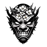 Oni mask with cherry blossoms tattoo design idea