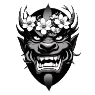 Oni mask with cherry blossoms tattoo design idea