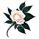 Dragonfly white rose tattoo design idea