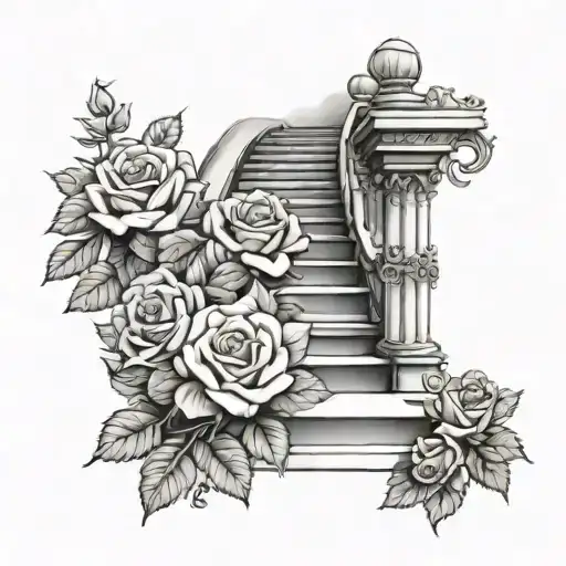 Heaven stairs with roses tattoo design idea