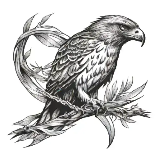 hawk perched  on a straight line   tattoo design idea