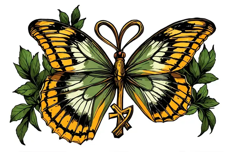 incorporate a sulphur butterfly with a small piece of barbed wire and an Ankh. make sure the tattoo is masculine.  tattoo design idea