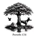 "Proverbs 17:6" "Proverbs 17:6" Standing Greyhound, little rock and dove under oak tree. Grass surrounded by water at base of tree. Celtic knot border.  tattoo design idea