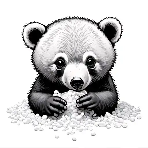 Bear Cub eating out of a bag of sugar tattoo design idea