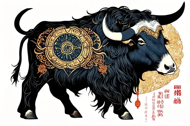 Virgo zodiac sign with ox head tattoo design idea