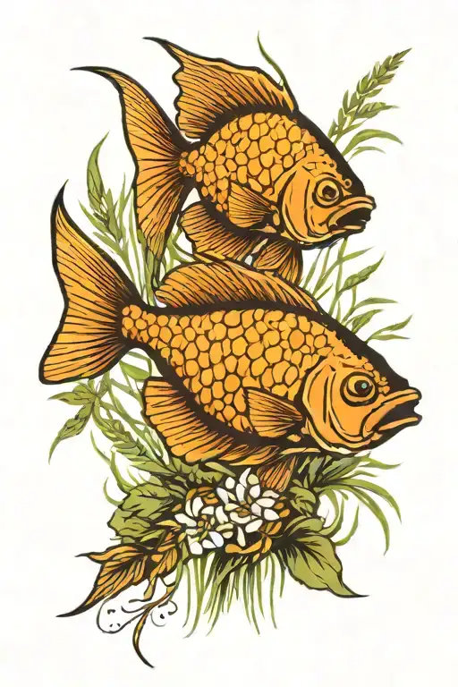 2 fish surrounded by tall grass   tattoo design idea