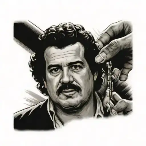 Pablo Escobar giving himself the tattoo design idea