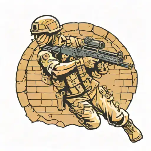 a soldier shooting from behind a wall tattoo design idea