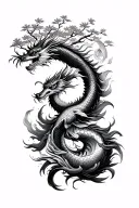  detailed forearm tattoo design integrating the samurai, dragon, koi fish, tree of life, and natural elements. The flow  tattoo design idea