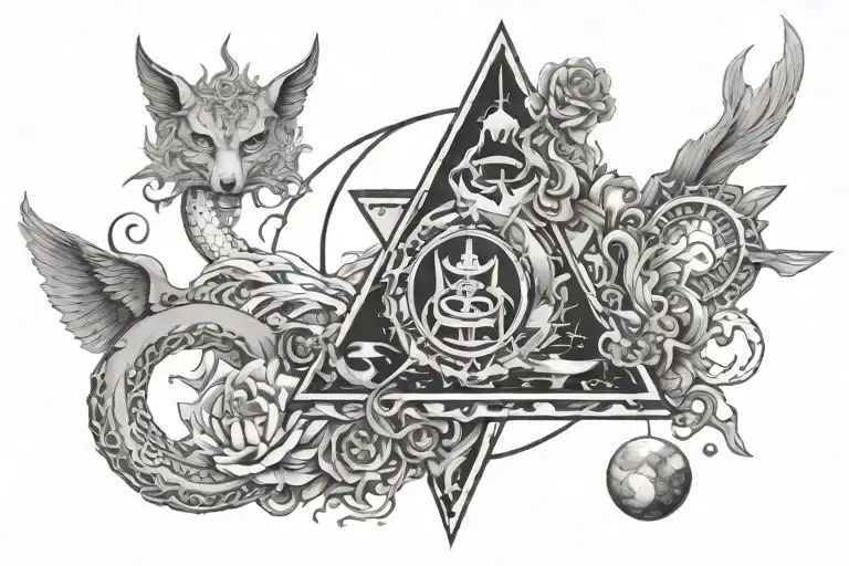 Creation,Balance &Destruction coexisting peacefully representing tattoo design idea