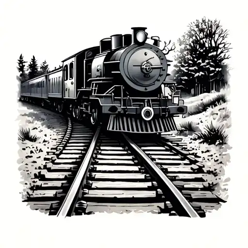 abandoned railway tracks steam train tattoo design idea