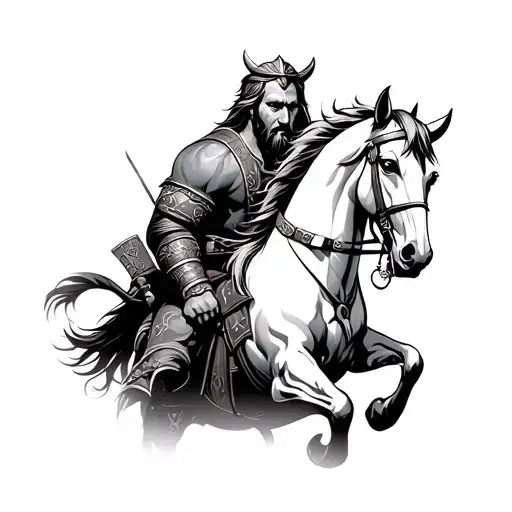 viking on horse staring back at me tattoo design idea