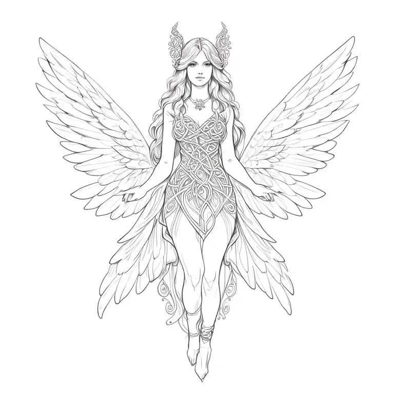 Celtic fairy with angel wings tattoo design idea