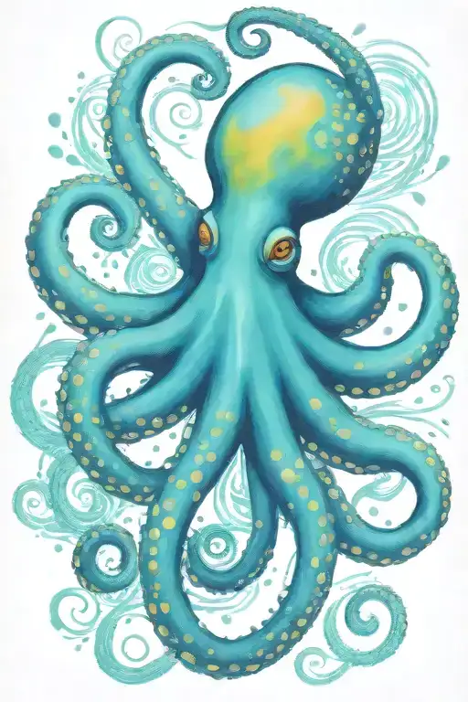 one octopus, van gogh starry night swirl clouds and moon tattoo design idea