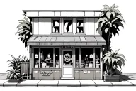 outside of 2 story tattoo shop with big windows and plants inside them tattoo design idea