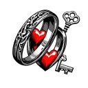 2 wedding rings skeleton key unlocking heart tattoo design idea
