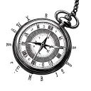 pocket watch with a compass face and the hour hand on north and minute hand on west tattoo design idea