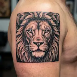 Zodiac sign Lion Men Half Teschio tattoo design idea