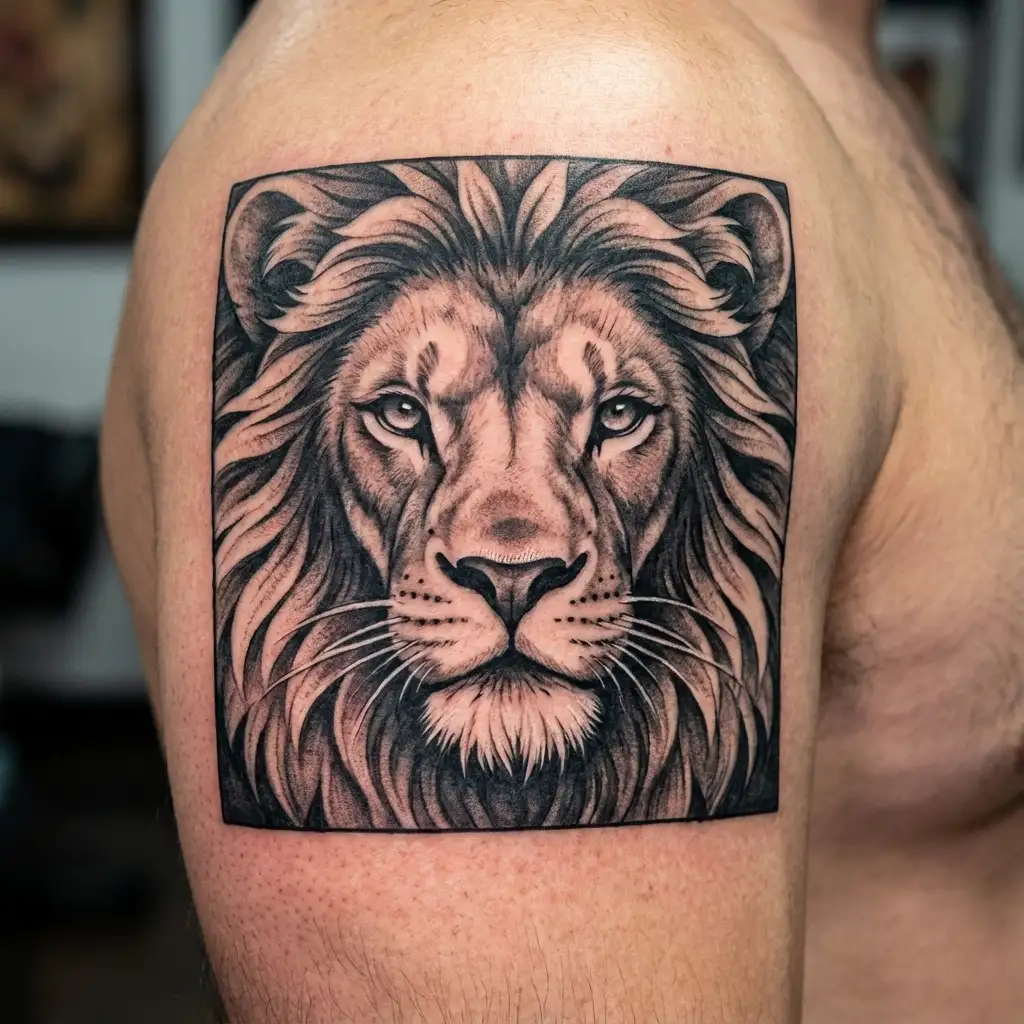 Zodiac sign Lion Men Half Teschio tattoo design idea