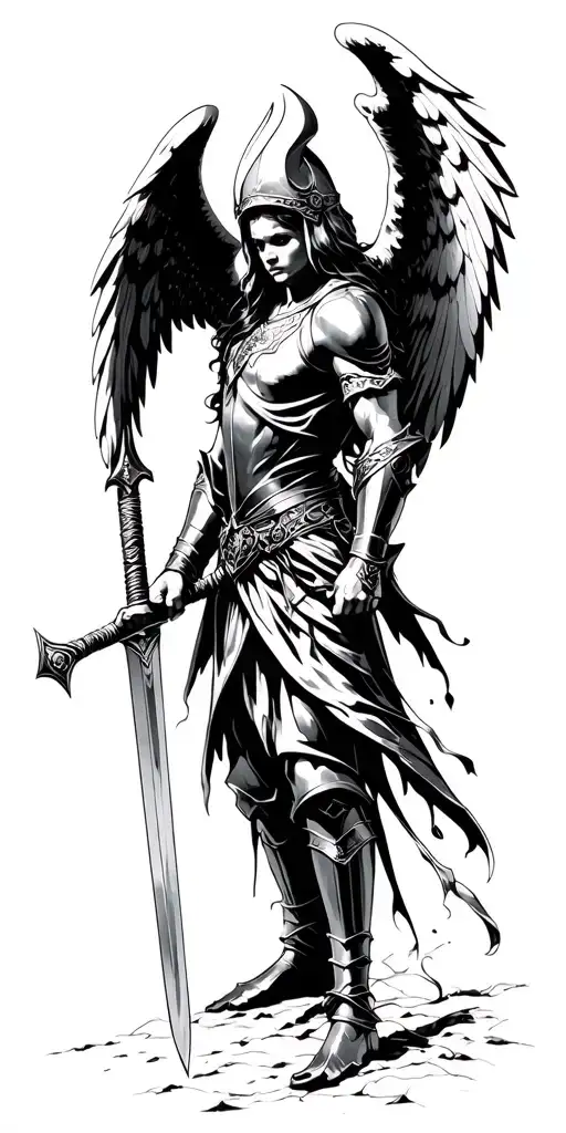 Angel Knight warrior wielding a sword tattoo design idea