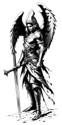 Angel Knight warrior wielding a sword tattoo design idea
