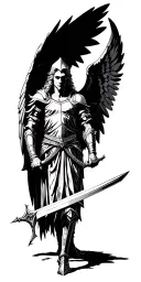 Angel Knight warrior wielding a sword tattoo design idea