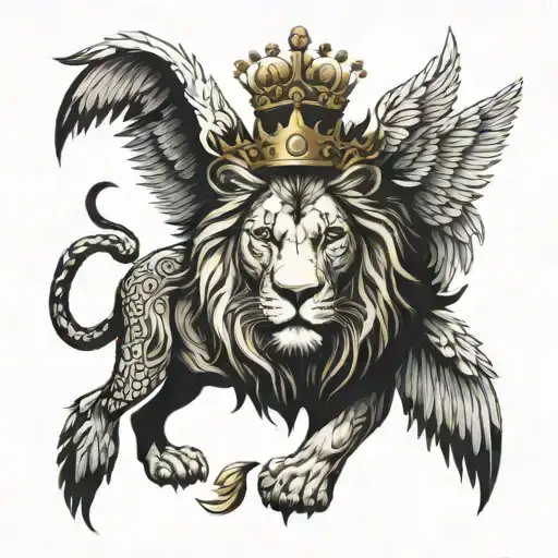 Angel Wings + Lion + Crown tattoo design idea