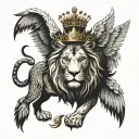 Angel Wings + Lion + Crown tattoo design idea