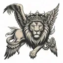 Angel Wings + Lion + Crown tattoo design idea