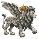 Angel Wings + Lion + Crown tattoo design idea